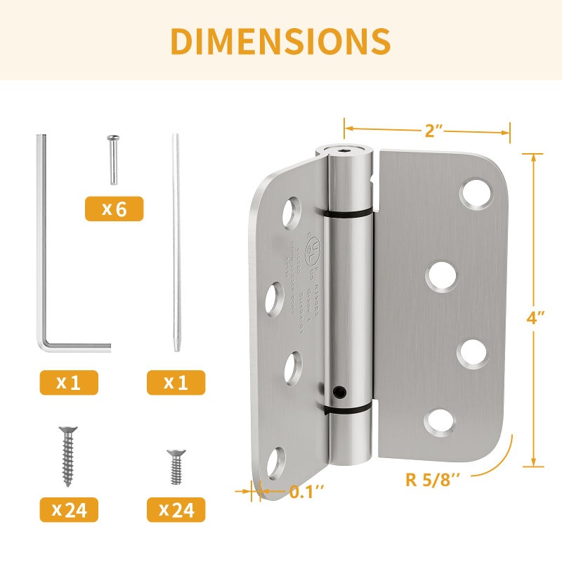 Luxbaro 3 Pack Self Closing Door Hinges, 4 Inch Spring Loaded Door Hinges, Adjustable Tension for Garage, Front Door, Back Door, for Left and Right Hand Door, 5/8'' Radius Corners, UL Listed - Image 2