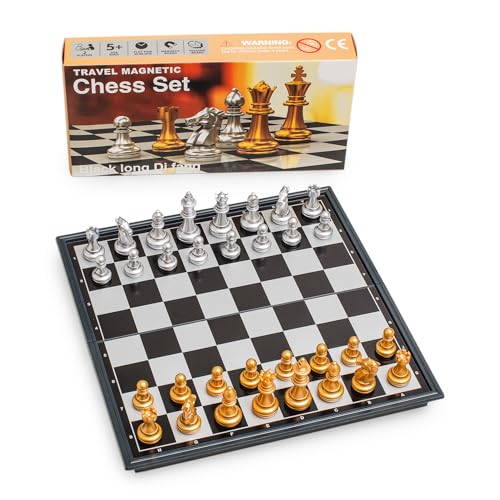 Black long Di fang Travel Folding Magnetic Chess Set 98 inches 25 Centimeters Folding and Portable Chess Board Games - Image 1