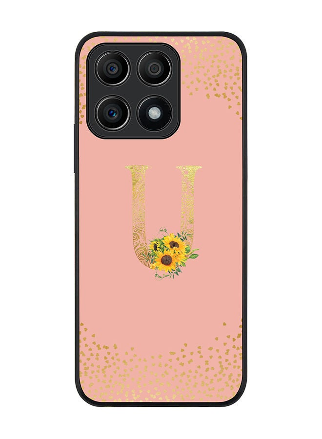 Stylizedd Rugged Black edge case for Honor X8A 4G Slim fit Soft Case Flexible Rubber Edges Anti Drop TPU Gel Thin Cover - Custom Monogram Letter Floral Pattern Alphabet - U (Rose Pink) - Image 1