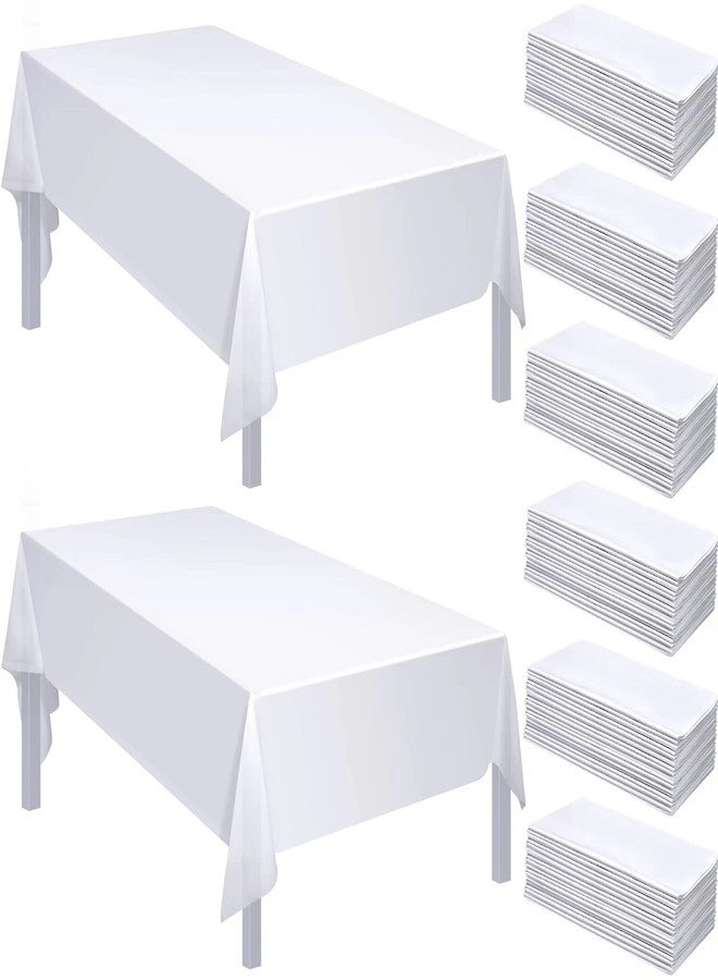 Shimeyao 48 Pack Disposable Plastic Tablecloth 54 x 108 Inch Decorative Rectangle Table Cover Party Picnic Cover Rectangular Plastic Cloth for Indoor Outdoor(White) - Image 1