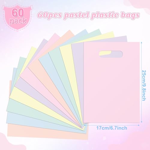 Hallswl 60 Pcs Plastic Pastel Gift Bags Bulk Pastel Treat Bags with Handles Pastel Rainbow Goodie Bags Multi-color Party Favor Bags for Birthday Baby Shower Wedding Easter Mothers Day Party Decorations - Image 2