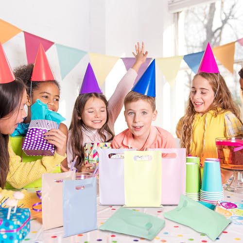 Hallswl 60 Pcs Plastic Pastel Gift Bags Bulk Pastel Treat Bags with Handles Pastel Rainbow Goodie Bags Multi-color Party Favor Bags for Birthday Baby Shower Wedding Easter Mothers Day Party Decorations - Image 5