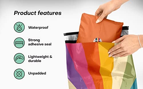 Package Mint 10x13 Poly Mailers – Retro Rainbow – Waterproof, Tear-Resistant Shipping Bags with Adhesive Seal – 100 Pack – Package Mint - Image 4