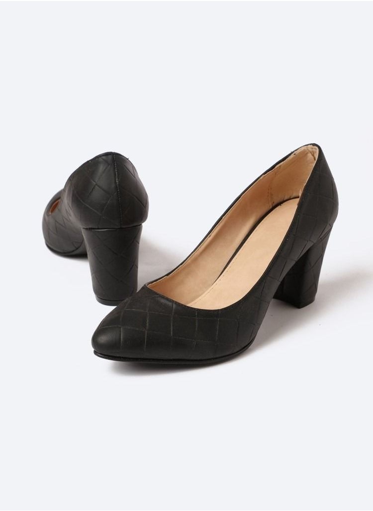 Zahwa - Matte Quips-Textured Leather Heeled Shoes, 7cm Middle Size - Image 1