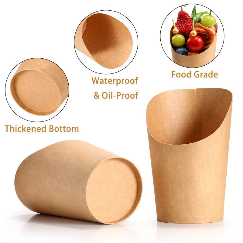 WixiTool Charcuterie Cups Disposable 100 PCS with 200PCS Skewers, 100PCS Bags, 100 Label Sticks, 12 oz Kraft Paper Snack Boxes Appetizers Cup French Fry Holder with Gold Cocktail Toothpicks Tooth Picks - Image 4