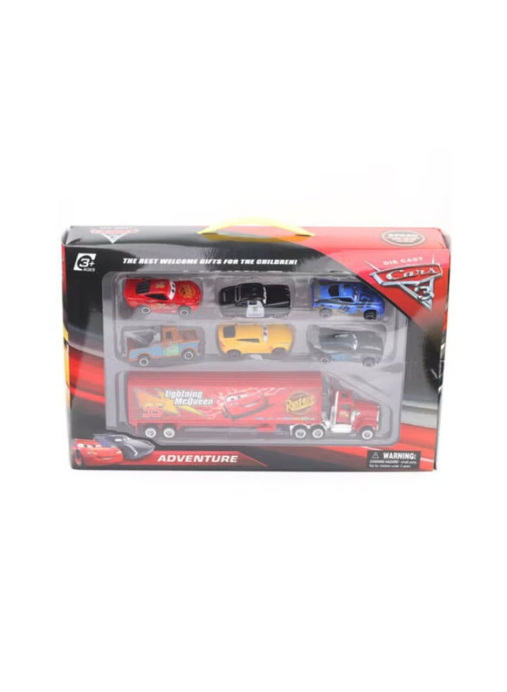 دريمزون طقم سيارات ديلوكس 7 قطع سم متعدد الألوان للجنسين 3+ سنوات مع شاحنة واحدة و6 سيارات 23.2x6,4x35.4 سم