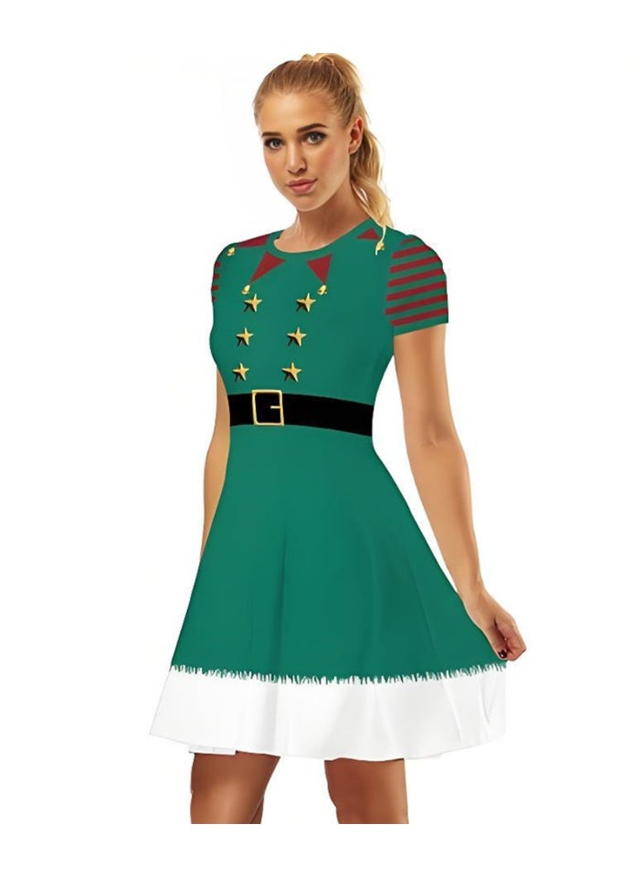 إسكدنيا النساء قصيرة الأكمام مطبوعة زي فستان عناصر عيد الميلاد فستان - Image 1