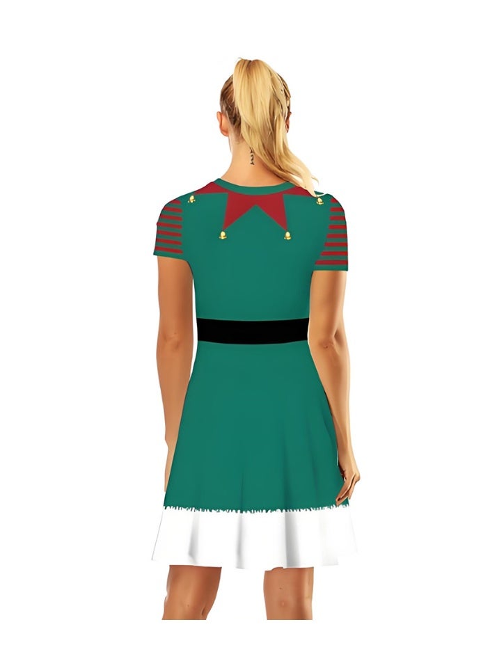 إسكدنيا النساء قصيرة الأكمام مطبوعة زي فستان عناصر عيد الميلاد فستان - Image 2