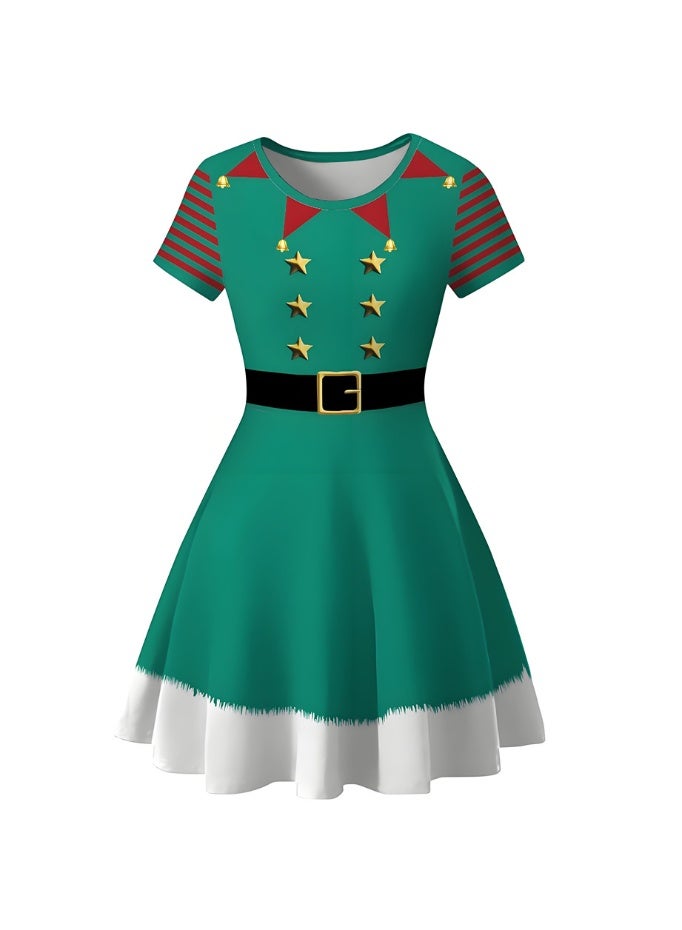 إسكدنيا النساء قصيرة الأكمام مطبوعة زي فستان عناصر عيد الميلاد فستان - Image 3