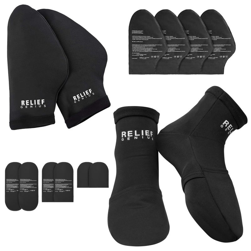 CTR BAND Relief Genius Hand Ice Pack â€“ Cold Therapy for Hands - Ice Gloves for Chemo, Neuropathy, Arthritis, Injuries and Working Hands â€“ Includes 2 Mittens and 4 Reusable and Flexible Gel Ice Packs S/M Black - Image 1