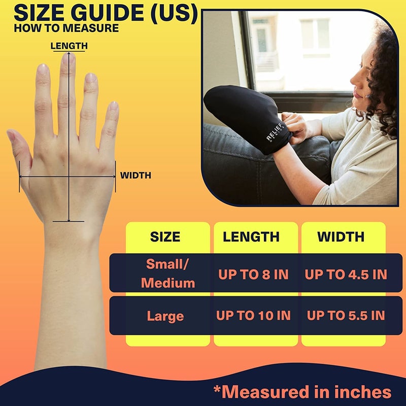 CTR BAND Relief Genius Hand Ice Pack â€“ Cold Therapy for Hands - Ice Gloves for Chemo, Neuropathy, Arthritis, Injuries and Working Hands â€“ Includes 2 Mittens and 4 Reusable and Flexible Gel Ice Packs S/M Black - Image 2