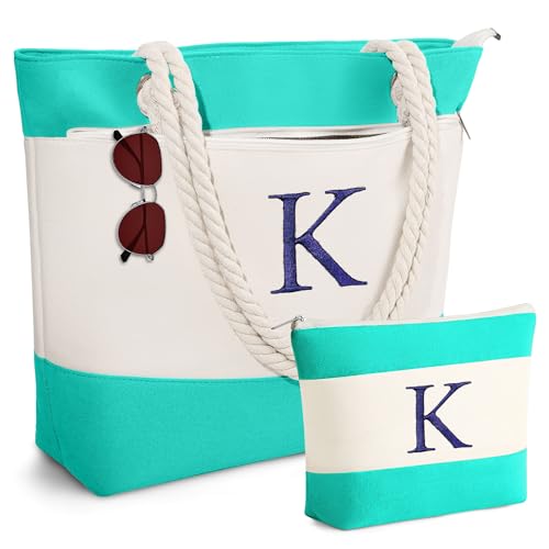 YOOLIFE Personalized Beach Bag - Monogram Beach Tote Swim Pool Bag for Travel Essentials, Personalized Birthday Gifts for Women Her Best Friend Female Gift Idea Girlfriend Easter Graduation Gifts K - Image 1