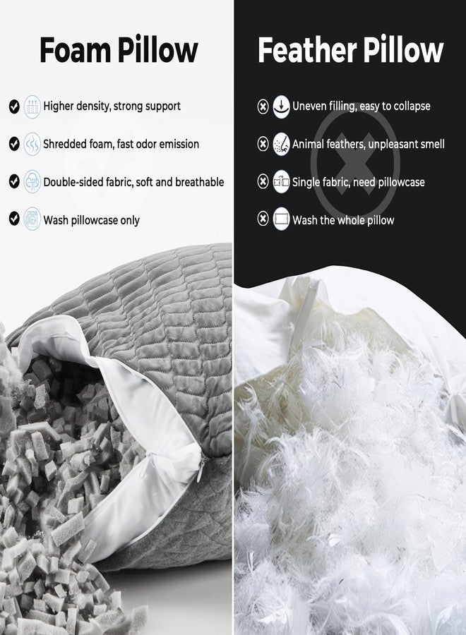 بيورداون مجموعة وسائد بيور داون مقاس كينج (قطعتان)، وسائد من إسفنج الذاكرة المقطّع، وسائد تبريد كينج (عبوة من قطعتين)، وسادة إسفنجية للنوم، وسادة سرير قابلة للتعديل وثابتة للنوم على الجانب أو الظهر أو البطن، رمادي - Image 3