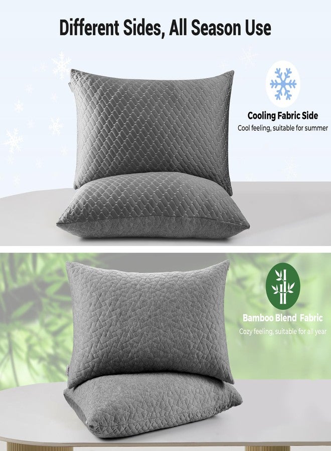 بيورداون مجموعة وسائد بيور داون مقاس كينج (قطعتان)، وسائد من إسفنج الذاكرة المقطّع، وسائد تبريد كينج (عبوة من قطعتين)، وسادة إسفنجية للنوم، وسادة سرير قابلة للتعديل وثابتة للنوم على الجانب أو الظهر أو البطن، رمادي - Image 2