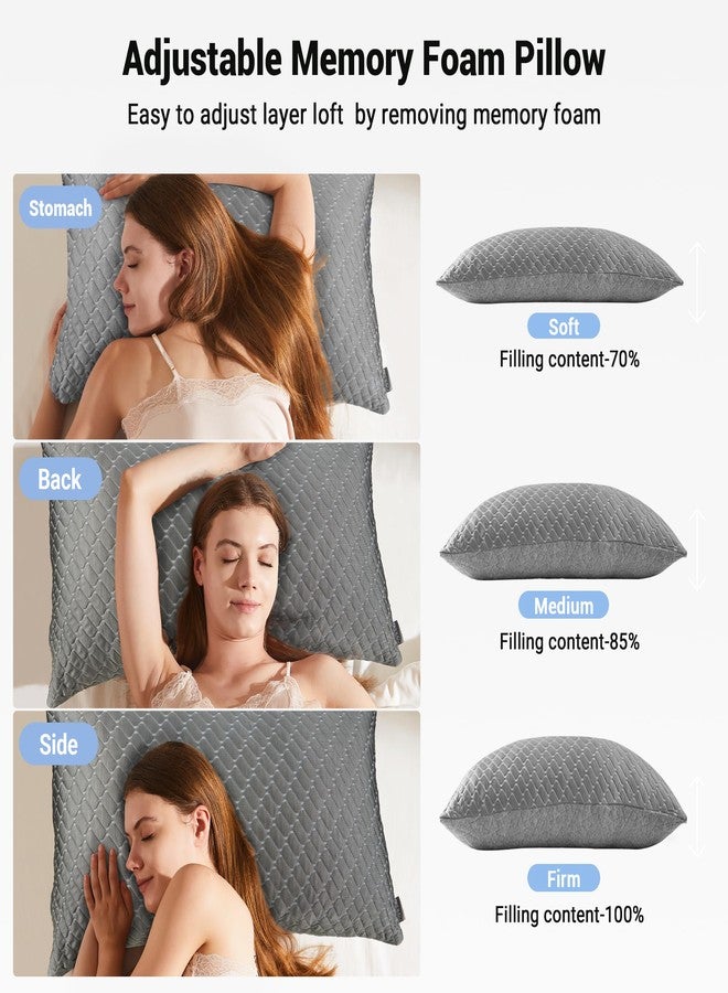 بيورداون مجموعة وسائد بيور داون مقاس كينج (قطعتان)، وسائد من إسفنج الذاكرة المقطّع، وسائد تبريد كينج (عبوة من قطعتين)، وسادة إسفنجية للنوم، وسادة سرير قابلة للتعديل وثابتة للنوم على الجانب أو الظهر أو البطن، رمادي - Image 4