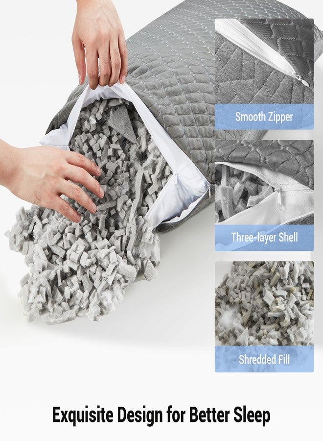 بيورداون مجموعة وسائد بيور داون مقاس كينج (قطعتان)، وسائد من إسفنج الذاكرة المقطّع، وسائد تبريد كينج (عبوة من قطعتين)، وسادة إسفنجية للنوم، وسادة سرير قابلة للتعديل وثابتة للنوم على الجانب أو الظهر أو البطن، رمادي - Image 5