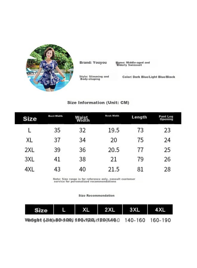 F.dyraa Women's Slimming Swimsuit Dress, Conservative Hot Spring Swimwear For Middle-aged And Elderly, Four-piece Set, 11701 Blue 3XL - Image 5