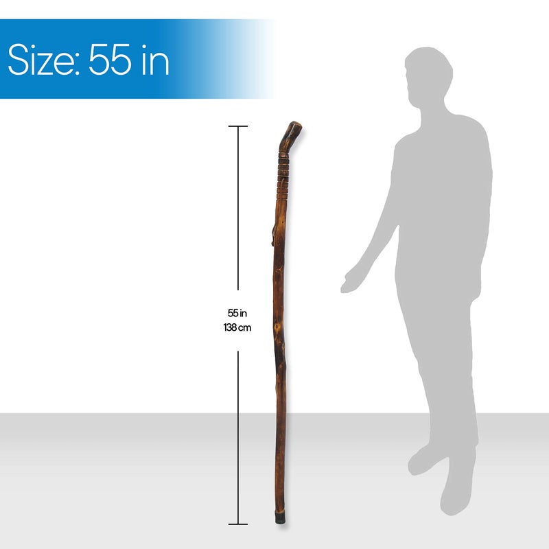 RMS Natural Wood Walking Stick - 55 Inch Handcrafted Wooden Hiking Stick - Assisting Men or Women with Disability or Limited Mobility (Grooved Handle, 55 Inch) - Image 5