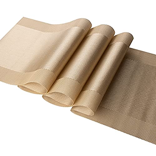 GIVERARE Table Runner, 12x53in Heat-Resistant Woven Vinyl Long Tabletop, Non-Slip Washable PVC Table Runners, Easy to Clean Premium Plastic Dresser Cover for Wedding, Decor, Home, Art (Golden) - Image 4