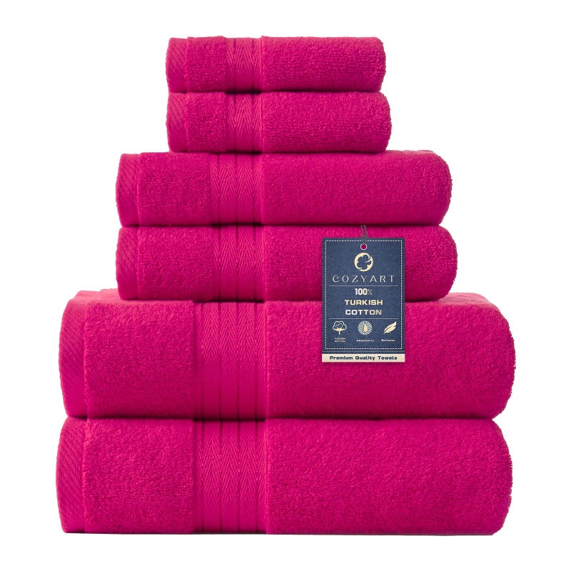 COZYART Hot Pink Bath Towel Set Turkish Cotton Hotel Large Towel Bulk for Bathroom Thick Bathroom Sets of 6 with 2 Bath Towels 2 Hand Towels 2 Washcloths 650 GSM