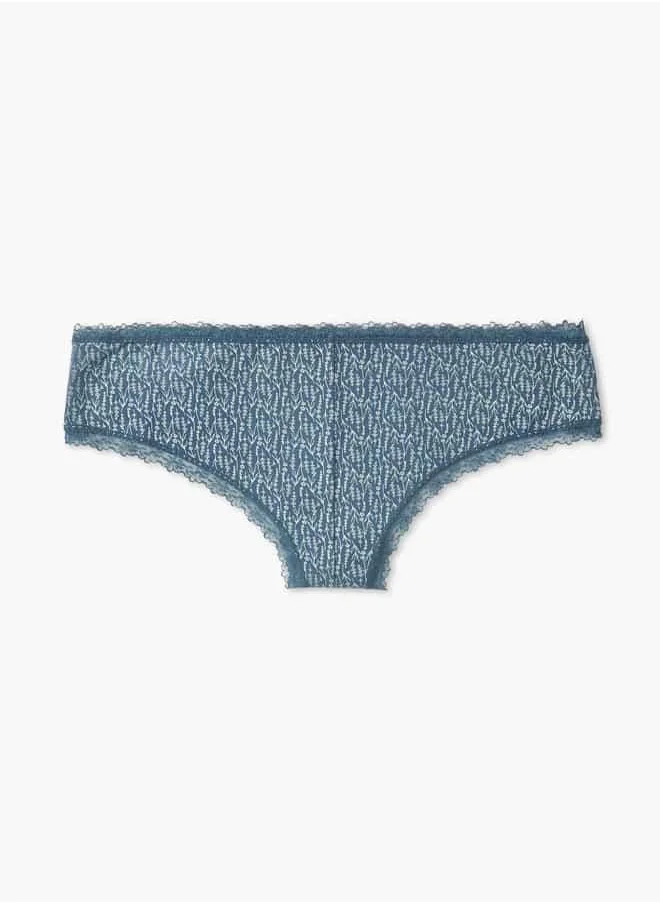 فاف Printed Cheekster Bikini with Lace Detail and Elasticated Waistband