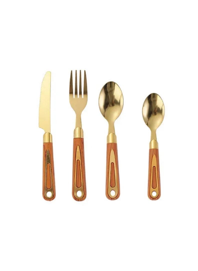 LDQ 24-Piece Wooden Handle Silverware Set – Stainless Steel Flatware Cutlery Set with Steak Knives, Forks, and Spoons – Luxury Dining Set.  - Image 2