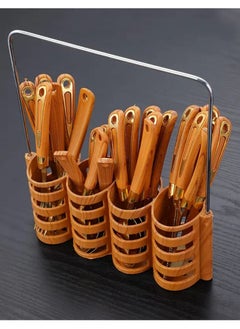 LDQ 24-Piece Wooden Handle Silverware Set – Stainless Steel Flatware Cutlery Set with Steak Knives, Forks, and Spoons – Luxury Dining Set.  - Image 1