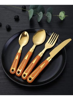 LDQ 24-Piece Wooden Handle Silverware Set – Stainless Steel Flatware Cutlery Set with Steak Knives, Forks, and Spoons – Luxury Dining Set.  - Image 3