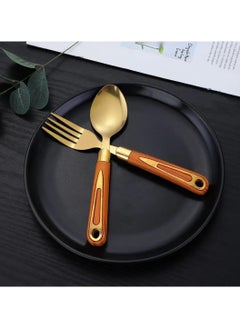 LDQ 24-Piece Wooden Handle Silverware Set – Stainless Steel Flatware Cutlery Set with Steak Knives, Forks, and Spoons – Luxury Dining Set.  - Image 4