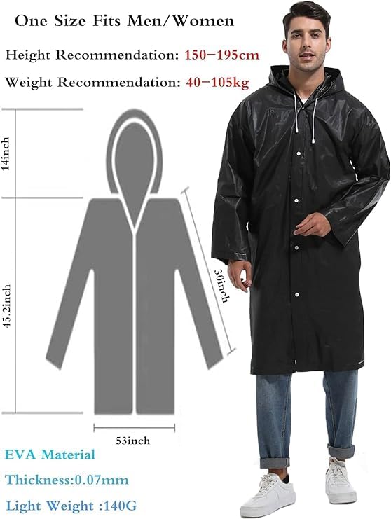 Krystle Waterproof Rain Coat Hooded Universal Outdoor Water Resistant Rainwear Suit for Men Women Boys & Girls (Pack of 1) (Universal, Black) - Image 4