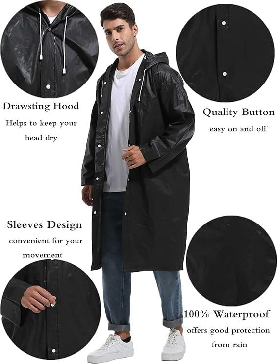 Krystle Waterproof Rain Coat Hooded Universal Outdoor Water Resistant Rainwear Suit for Men Women Boys & Girls (Pack of 1) (Universal, Black) - Image 2