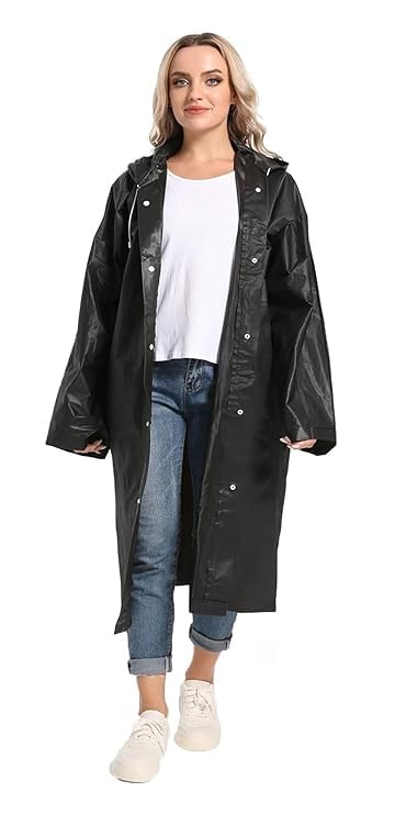 Krystle Waterproof Rain Coat Hooded Universal Outdoor Water Resistant Rainwear Suit for Men Women Boys & Girls (Pack of 1) (Universal, Black) - Image 1