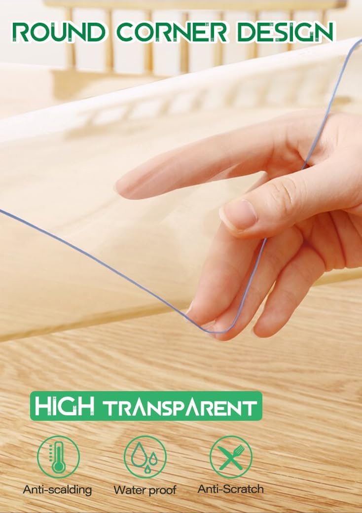 WingCanto 12X40 Inch 1.5mm Thick Plastic Clear Table Pad Protector Transparent Clear Vinyl Plastic Floor Runner Kitchen Furniture Surface Countertop Protector Mat Waterproof Easy Clean Anti Scratch - Image 3