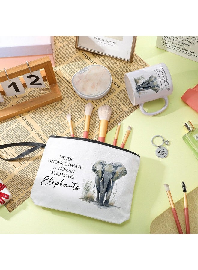 انباجي مجموعة هدايا إنباجي 3 قطع على شكل فيل للنساء، حقيبة مستحضرات تجميل، كوب قهوة، سلسلة مفاتيح على شكل فيل، هدية لمحبي الفيلة، هدايا عيد الميلاد وعيد الشكر والكريسماس - Image 5