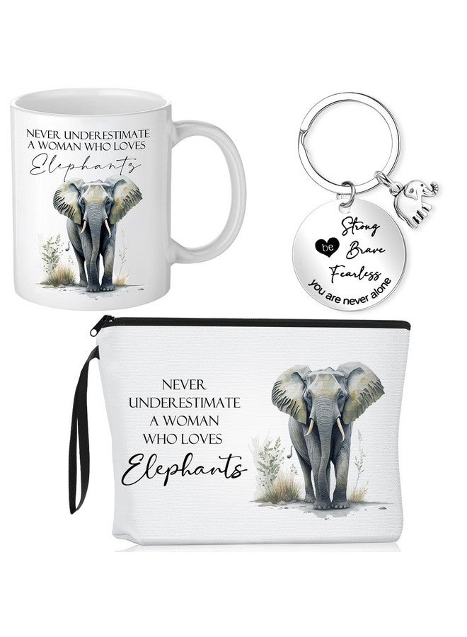 انباجي مجموعة هدايا إنباجي 3 قطع على شكل فيل للنساء، حقيبة مستحضرات تجميل، كوب قهوة، سلسلة مفاتيح على شكل فيل، هدية لمحبي الفيلة، هدايا عيد الميلاد وعيد الشكر والكريسماس - Image 1