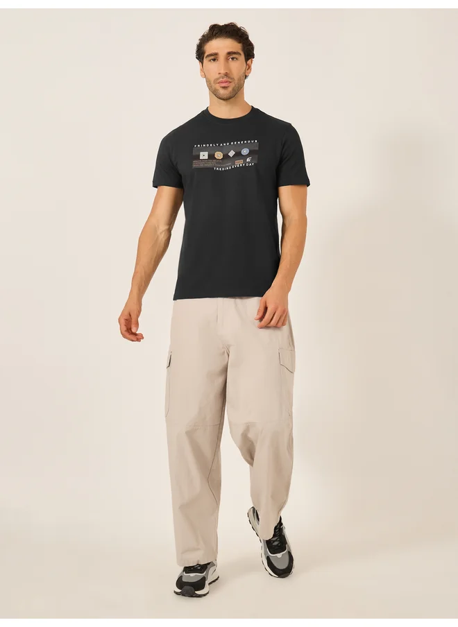 فورت كولينز Fort Collins Men Black Graphic Printed Crew Neck T-Shirt