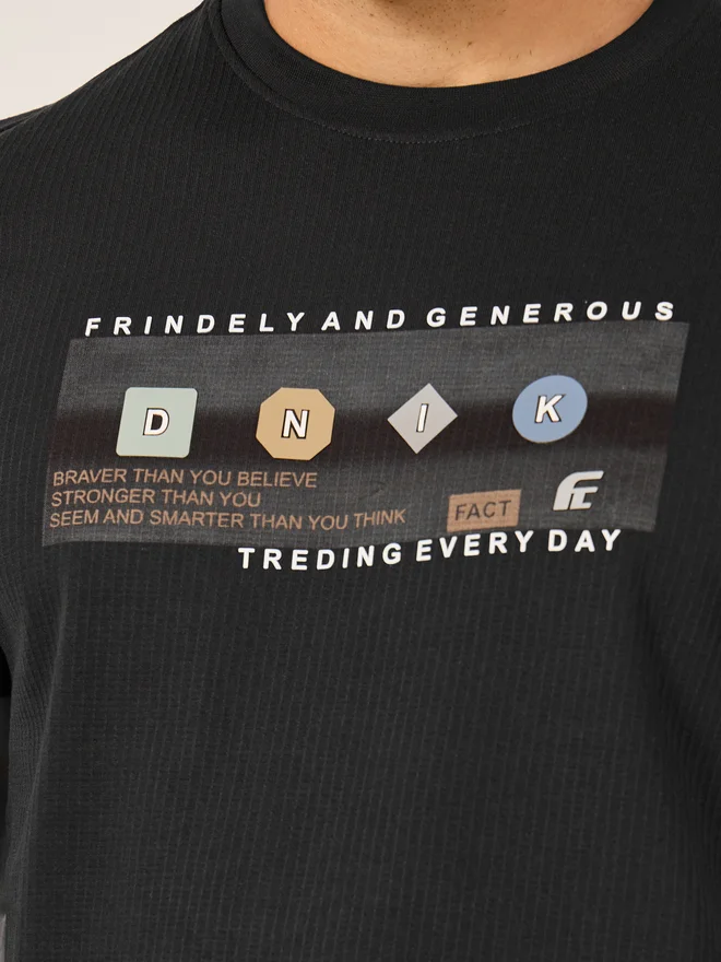 Fort Collins Fort Collins Men Black Graphic Printed Crew Neck T-Shirt