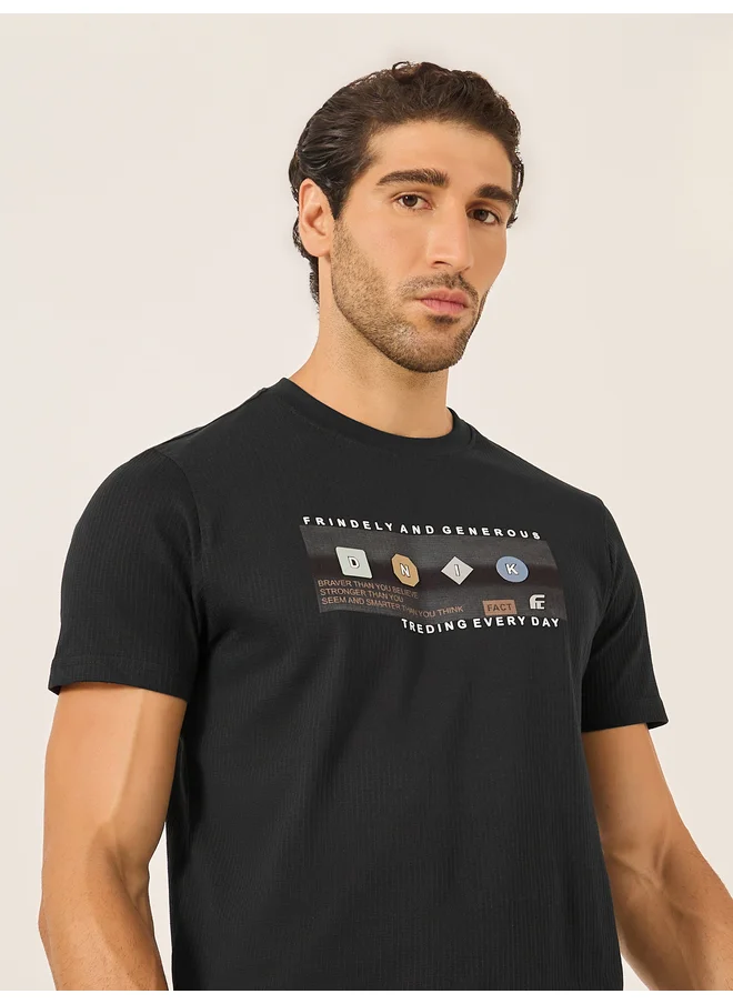 فورت كولينز Fort Collins Men Black Graphic Printed Crew Neck T-Shirt