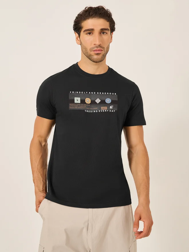Fort Collins Fort Collins Men Black Graphic Printed Crew Neck T-Shirt