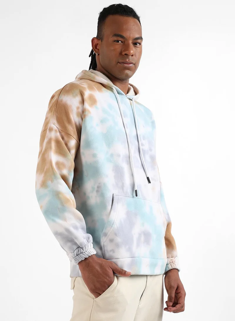 CAHOOT  Men's Light Blue & Brown Pastel Tie Dye Hoodie With Kangaroo Pocket for Men | Best Price UAE