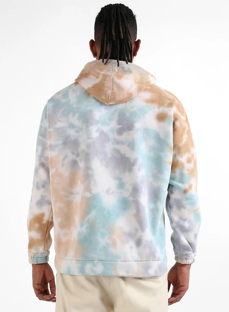 CAHOOT  Men's Light Blue & Brown Pastel Tie Dye Hoodie With Kangaroo Pocket for Men | Best Price UAE