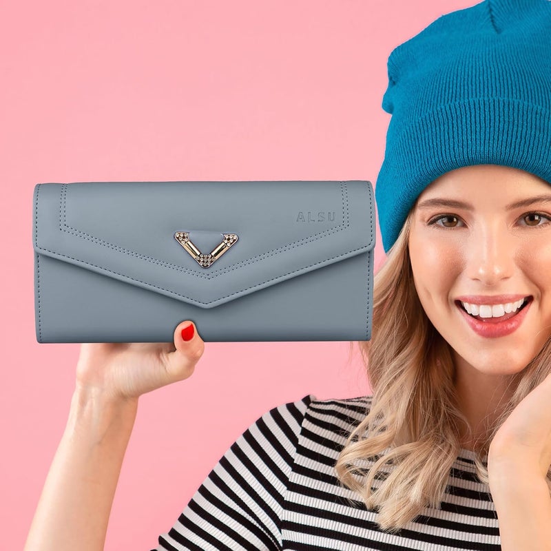 ALSU Women's Hand Wallet Purse Clutch | Phone Pocket | Coin Pocket | 4 Card Slots (Light Blue) - Image 2