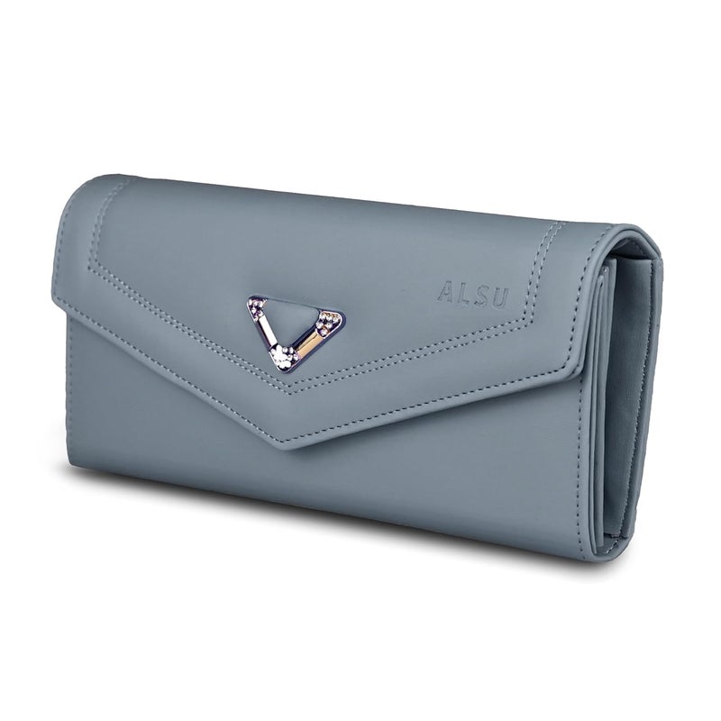 ALSU Women's Hand Wallet Purse Clutch | Phone Pocket | Coin Pocket | 4 Card Slots (Light Blue) - Image 1