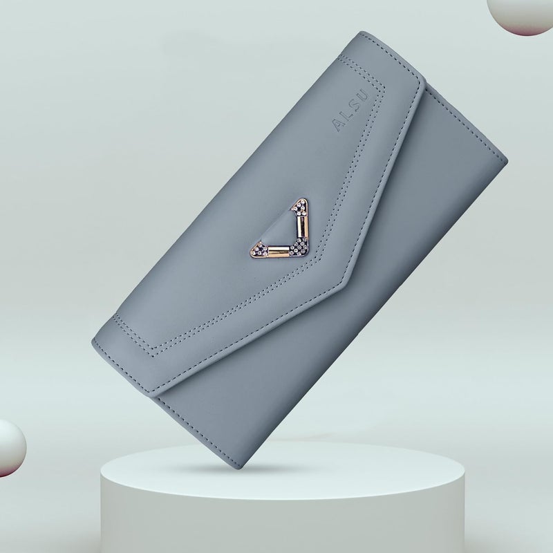 ALSU Women's Hand Wallet Purse Clutch | Phone Pocket | Coin Pocket | 4 Card Slots (Light Blue) - Image 3