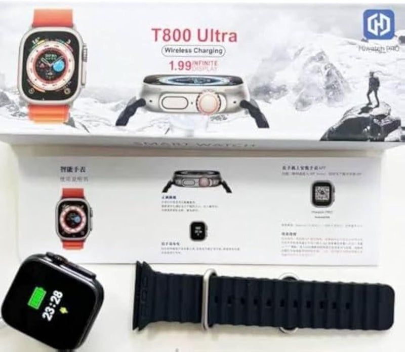 T800 Ultra Smart Watch, 1.99 Inch Screen, Bluetooth, Waterproof, Wireless Charging, Fitness Tracker (Titanium & Black Strap) - Image 3
