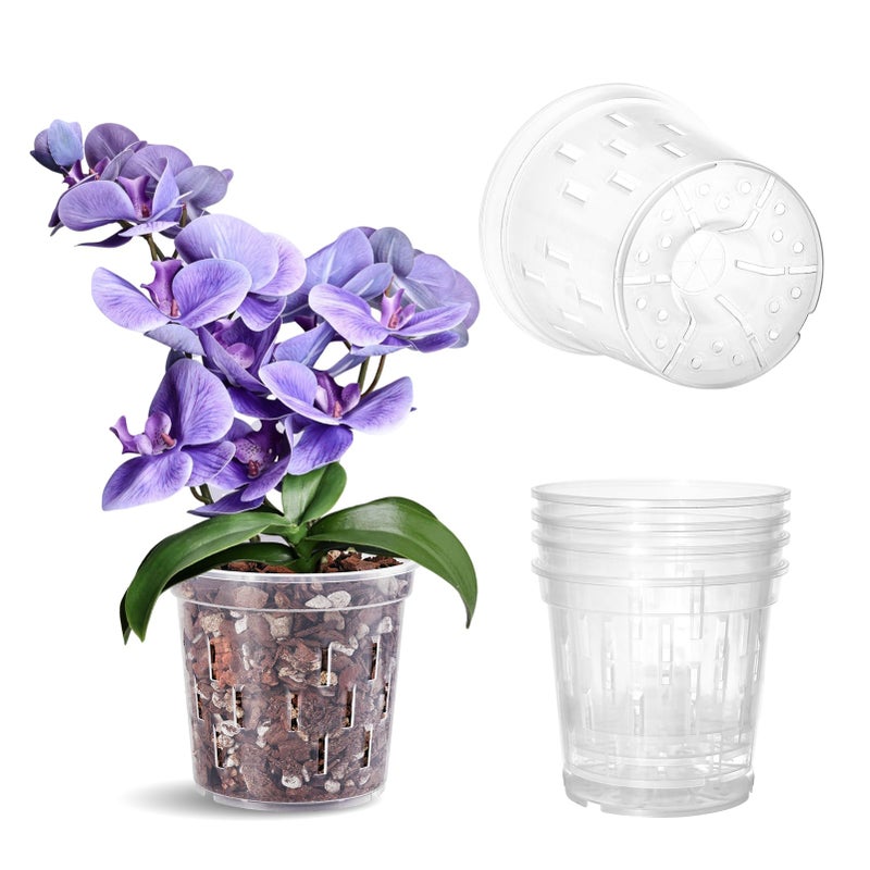TRUEDAYS Orchid Pot â€“ 4 Pack 6 Inch Clear Orchid Pots with Drainage Holes for Repotting â€“ Ideal for Healthy Root Growth â€“ Sturdy Plastic Plant Pot for Indoor & Outdoor Plants - Image 1