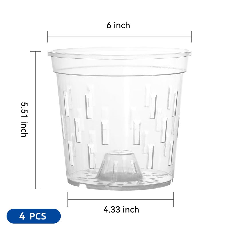 TRUEDAYS Orchid Pot â€“ 4 Pack 6 Inch Clear Orchid Pots with Drainage Holes for Repotting â€“ Ideal for Healthy Root Growth â€“ Sturdy Plastic Plant Pot for Indoor & Outdoor Plants - Image 2