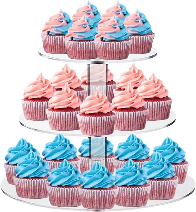 Azonee 3 Tiers Round Cupcake Stand, Acrylic Cake Stand Cupcake Holder Serving Stand Macaron Display Rack Cookie Candy Buffet Desserts Platter for Baby Shower, Birthday Party, Wedding - Image 1