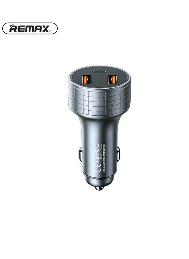 REMAX Aluminum Fast Car Charger 3 Ports 83W PD+QC Grey  - Image 1