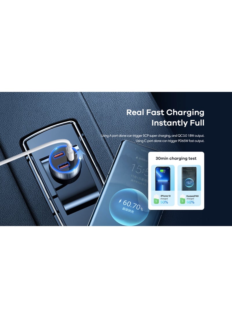 REMAX Aluminum Fast Car Charger 3 Ports 83W PD+QC Grey  - Image 3